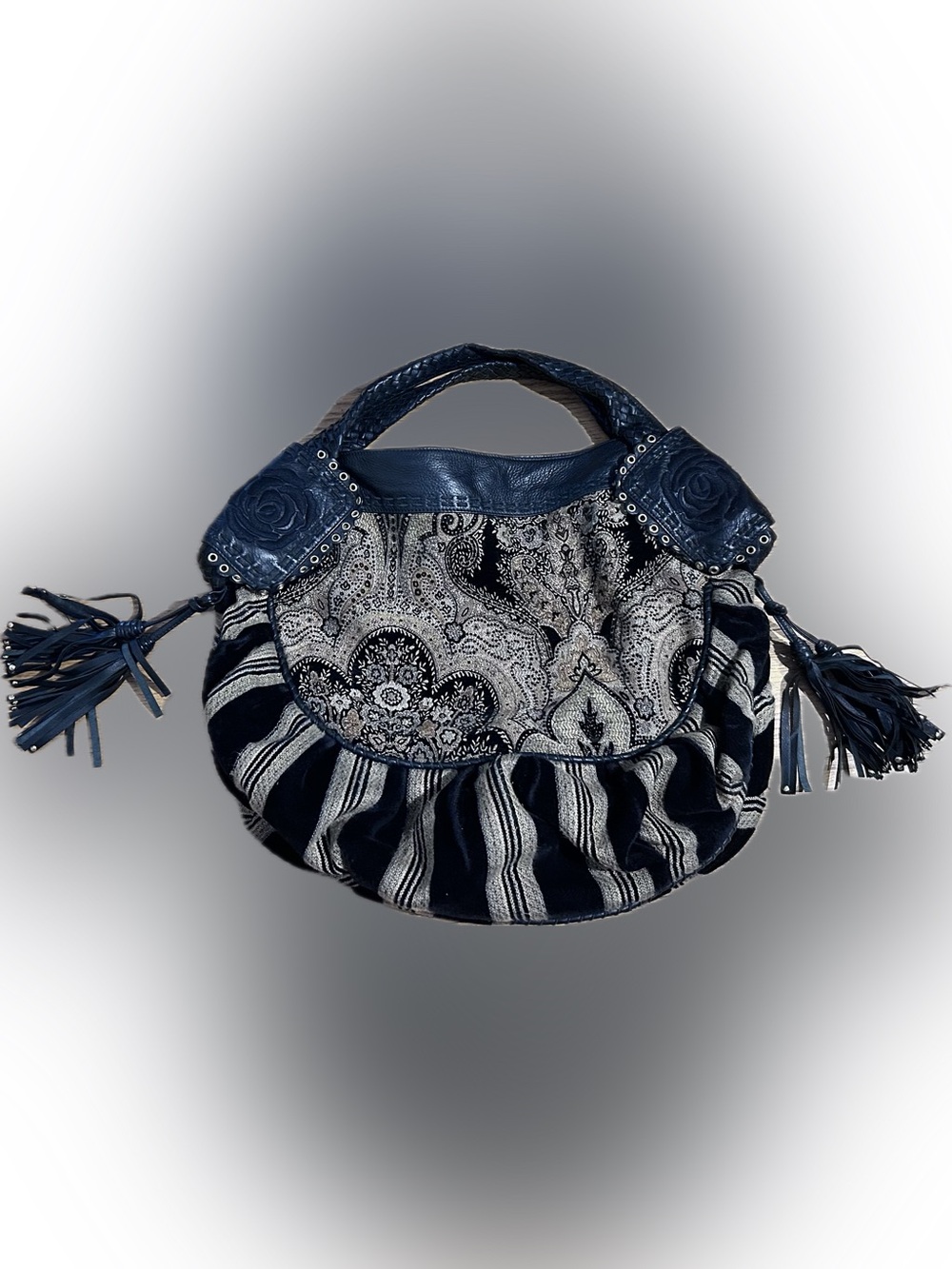 Vintage Isabella Fiore Black Velvet & Leather Shoulder Bag